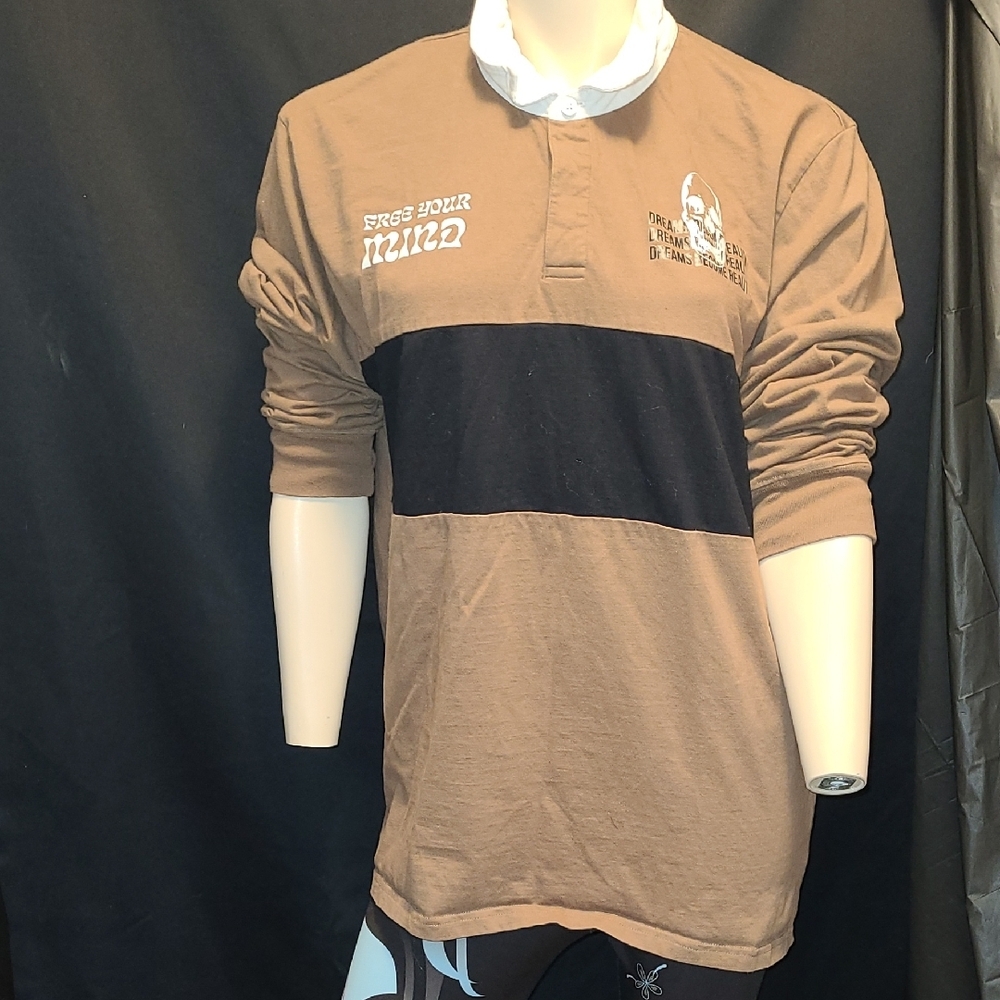 WXYZ Men’s Rugby “Free Your Mind, Dreams become reality” Brown Size LARGE